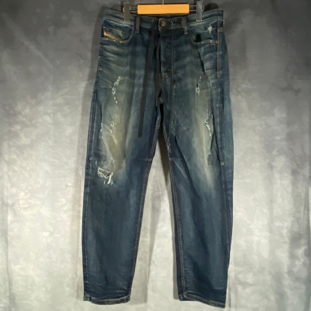 Diesel Truckter Denim Wash Blue Slim‎ Carrot fit Jeans 32x26 Distressed Thrashed